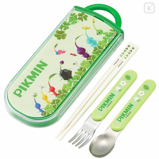 Japan Pikmin Bento Lunch Cutlery Set Spoon Fork Chopstick - Light Green - 1