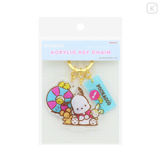 Japan Sanrio Triple Acrylic Keychain - Pochacco / Retro - 1