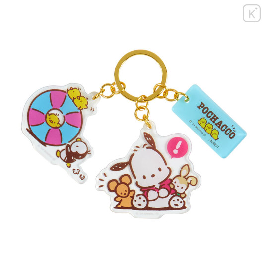 Japan Sanrio Triple Acrylic Keychain - Pochacco / Retro - 2