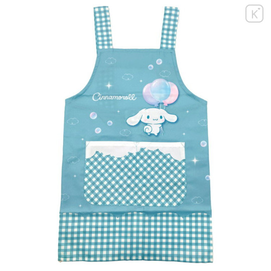 Japan Sanrio Children's Apron - Cinnamoroll / Gingham Green Blue H130cm - 1