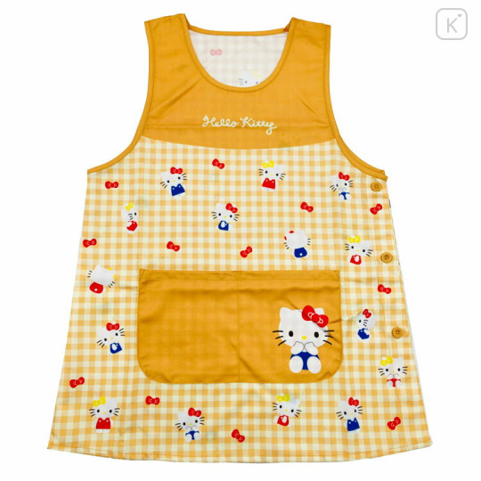 Japan Sanrio Apron - Hello Kitty / Gingham Orange Yellow M-L - 1