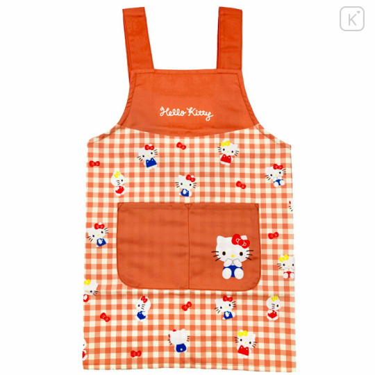 Japan Sanrio Children's Apron - Hello Kitty / Gingham Red H130cm - 1