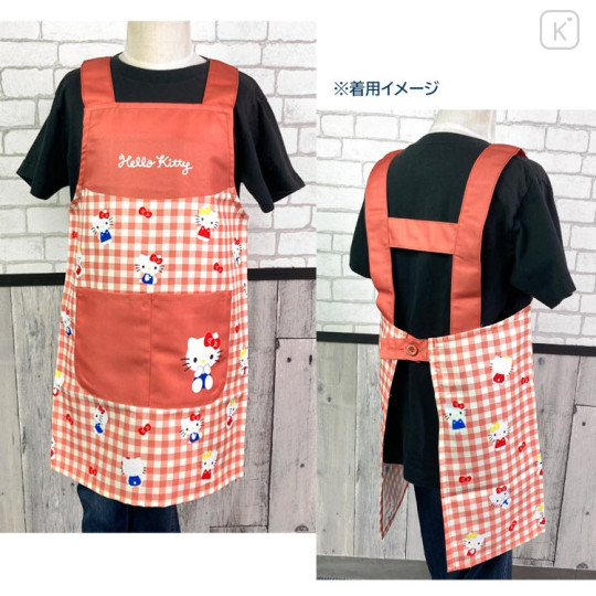 Japan Sanrio Children's Apron - Hello Kitty / Gingham Red H130cm - 3