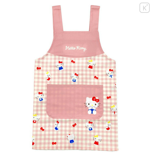 Japan Sanrio Children's Apron - Hello Kitty / Gingham Pink H130cm - 1