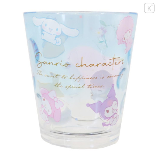 Japan Sanrio Clear Tumbler - Characters / Secret To Happiness Blue - 1