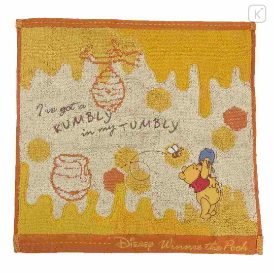 Japan Disney Mini Towel Jacquard Handkerchief - Pooh / Honey Tummy - 1