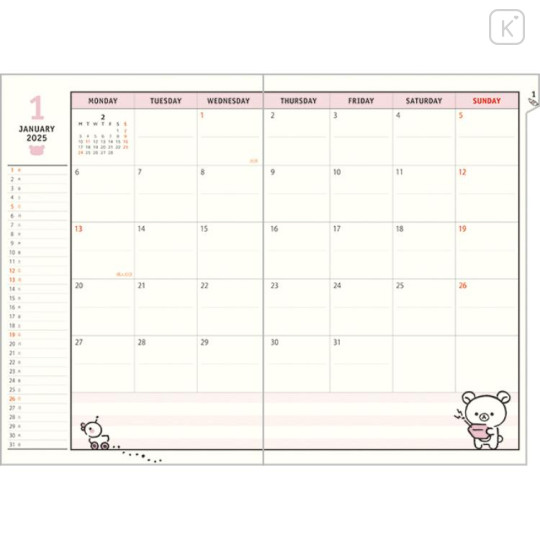 Japan San-X A5 Monthly Schedule Book - Rilakkuma / Headphone 2025 - 2