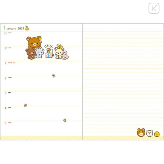 Japan San-X B6 Weekly Schedule Book - Rilakkuma : Snake 2025 - 4