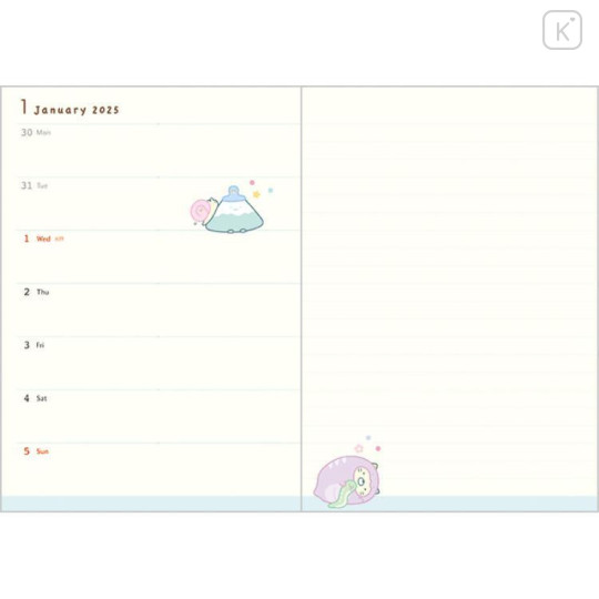 Japan San-X B6 Weekly Schedule Book - Sumikko Gurashi / Snake 2025 - 4