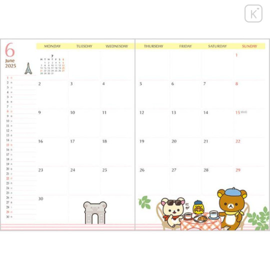 Japan San-X B6 Monthly Schedule Book - New Basic Rilakkuma 2025 - 5