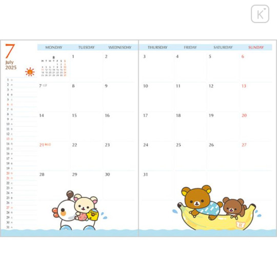 Japan San-X B6 Monthly Schedule Book - Rilakkuma / Cream Yellow Flower 2025 - 2