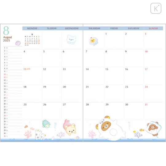 Japan San-X B6 Monthly Schedule Book - Rilakkuma / Cream Yellow Flower 2025 - 3