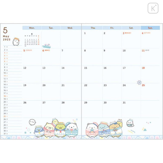 Japan San-X B6 Monthly Schedule Book - Sumikko Gurashi / Bus 2025 - 4