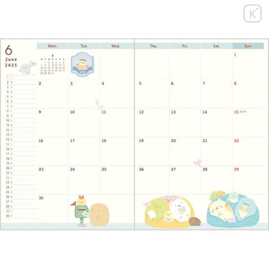 Japan San-X B6 Monthly Schedule Book - Sumikko Gurashi / Bus 2025 - 5