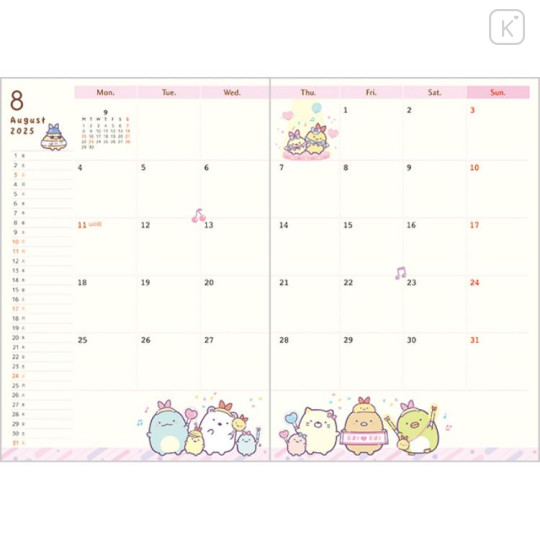 Japan San-X B6 Monthly Schedule Book - Sumikko Gurashi / Angelic Idol 2025 - 3