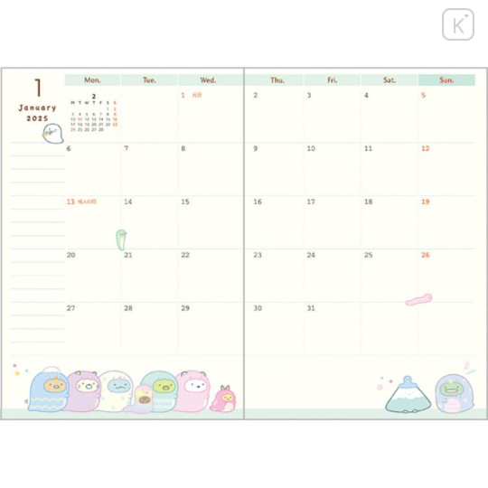 Japan San-X A6 Monthly Schedule Book - Sumikko Gurashi / Perfume Bottle Purple 2025 - 2