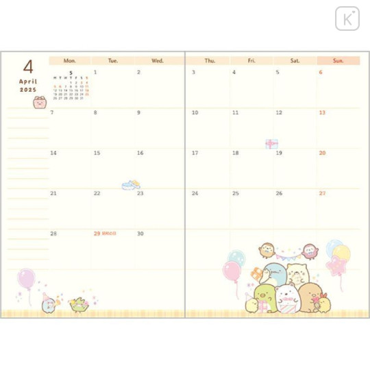 Japan San-X A6 Monthly Schedule Book - Sumikko Gurashi / Perfume Bottle Purple 2025 - 5