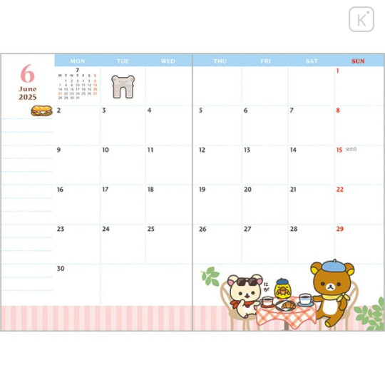 Japan San-X A6 Monthly Schedule Book - Rilakkuma / Snake 2025 - 3