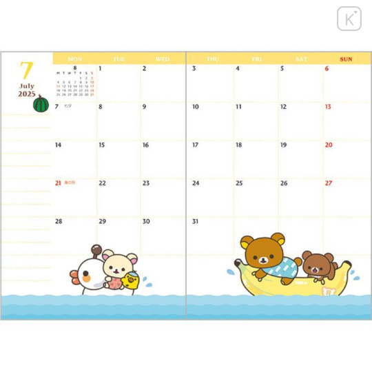 Japan San-X A6 Monthly Schedule Book - Rilakkuma / Snake 2025 - 4