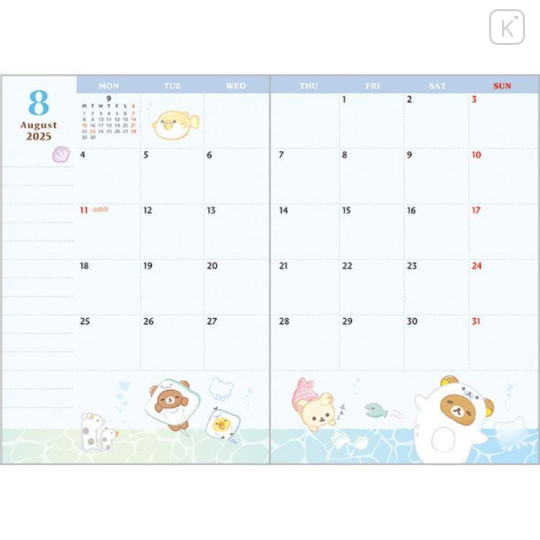 Japan San-X A6 Monthly Schedule Book - Rilakkuma / Snake 2025 - 5