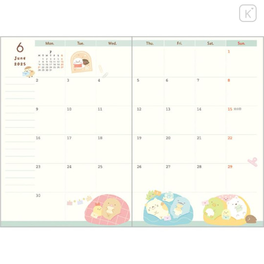 Japan San-X A6 Monthly Schedule Book - Sumikko Gurashi / Snake 2025 - 3