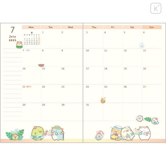 Japan San-X A6 Monthly Schedule Book - Sumikko Gurashi / Snake 2025 - 4