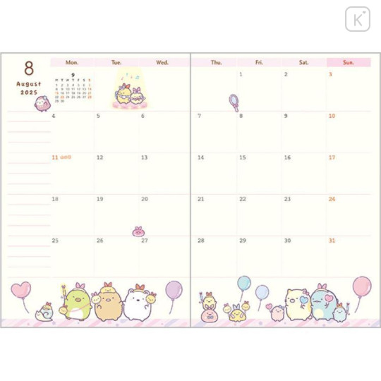 Japan San-X A6 Monthly Schedule Book - Sumikko Gurashi / Snake 2025 - 5