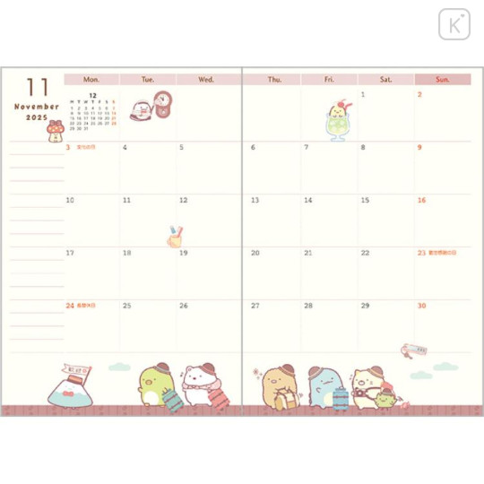 Japan San-X A6 Monthly Schedule Book - Sumikko Gurashi / Gift 2025 - 3