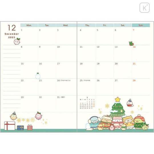 Japan San-X A6 Monthly Schedule Book - Sumikko Gurashi / Gift 2025 - 4