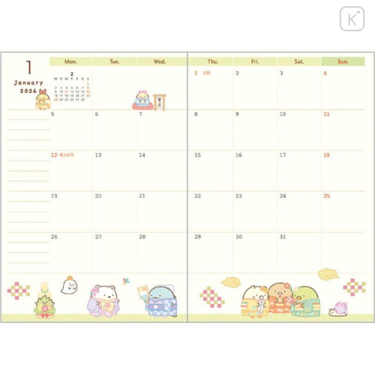 Japan San-X A6 Monthly Schedule Book - Sumikko Gurashi / Gift 2025 - 5