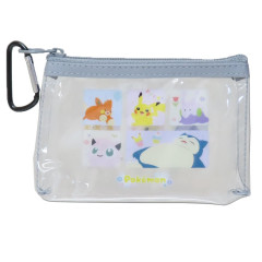 Japan Pokemon Clear Pouch with Carabiner - Colorful Style : Grey