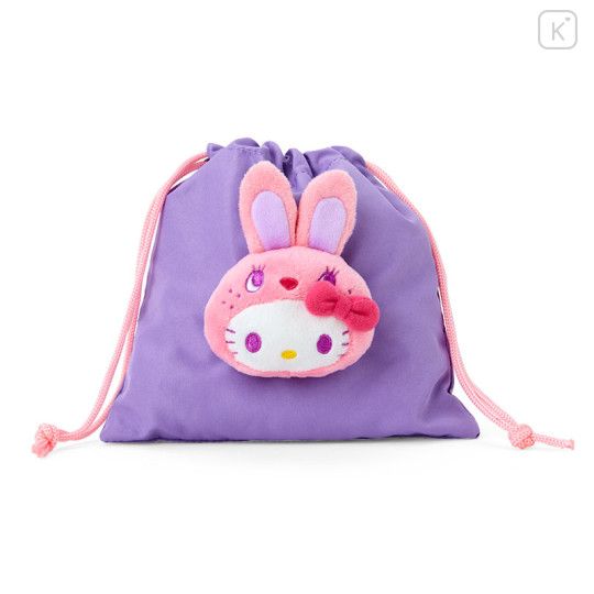 Japan Sanrio Boa Face Drawstring Bag - Hello Kitty : Colorful Bunny Purple - 1