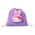 Japan Sanrio Boa Face Drawstring Bag - Hello Kitty : Colorful Bunny Purple - 1