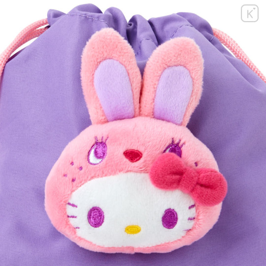 Japan Sanrio Boa Face Drawstring Bag - Hello Kitty : Colorful Bunny Purple - 3