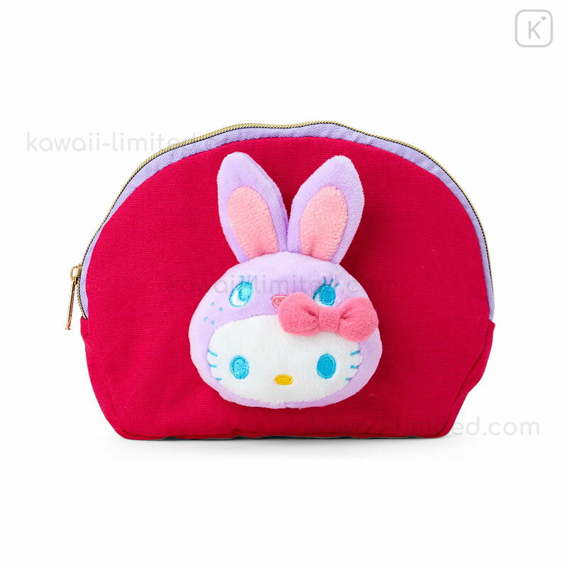 Japan Sanrio Boa Face Cosmetic Pouch - Hello Kitty : Colorful Bunny Red