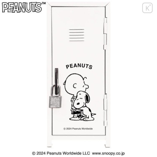 Japan Peanuts Can Piggy Bank with Lock Case - Snoopy & Charlie / Locker Style Desktop Organizer - 1