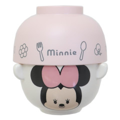 Japan Disney Ceramic Tea Bowl & Melamine Soup Bowl Set - Minnie Mouse / Yululun