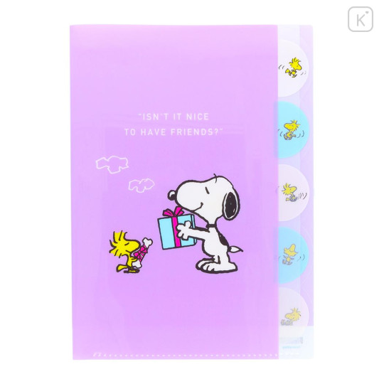 Japan Peanuts 5 Pockets A4 Index File Holder - Snoopy & Woodstock / Light Purple - 1