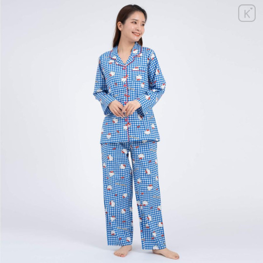 Japan Sanrio Gingham Shirt Pajamas (M) - Hello Kitty / Blue - 1