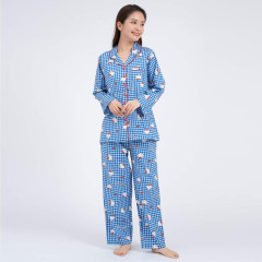 Japan Sanrio Gingham Shirt Pajamas (M) - Hello Kitty / Blue