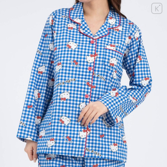 Japan Sanrio Gingham Shirt Pajamas (M) - Hello Kitty / Blue - 2