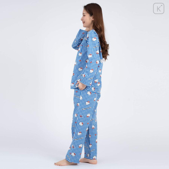 Japan Sanrio Gingham Shirt Pajamas (M) - Hello Kitty / Blue - 4