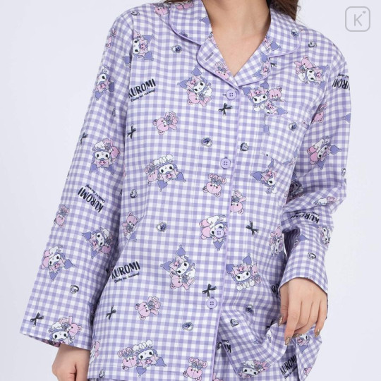 Japan Sanrio Gingham Shirt Pajamas (M) - Kuromi / Purple - 2