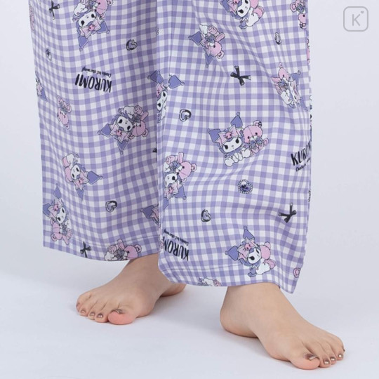 Japan Sanrio Gingham Shirt Pajamas (M) - Kuromi / Purple - 3