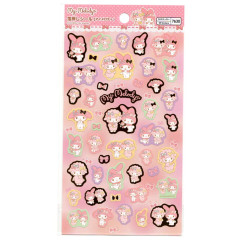 Japan Sanrio Gold Accent Sticker - My Melody & My Sweet Piano / Pink Ribbon