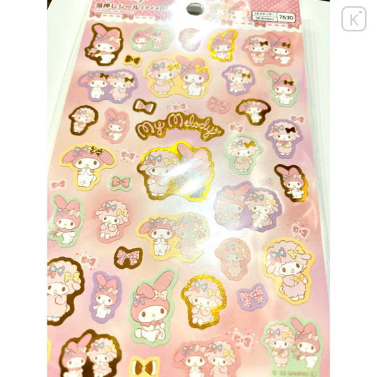 Japan Sanrio Gold Accent Sticker - My Melody & My Sweet Piano / Pink Ribbon - 2