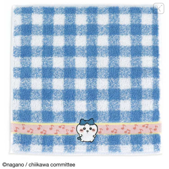 Japan Chiikawa Mini Towel Jacquard Handkerchief - Hachiware / Navy Gingham - 1