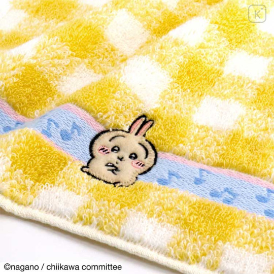 Japan Chiikawa Mini Towel Jacquard Handkerchief - Usagi / Yellow Gingham - 2