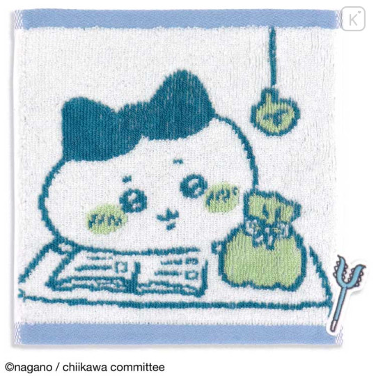 Japan Chiikawa Mini Towel Handkerchief - Hachiware / Reading Blue - 1