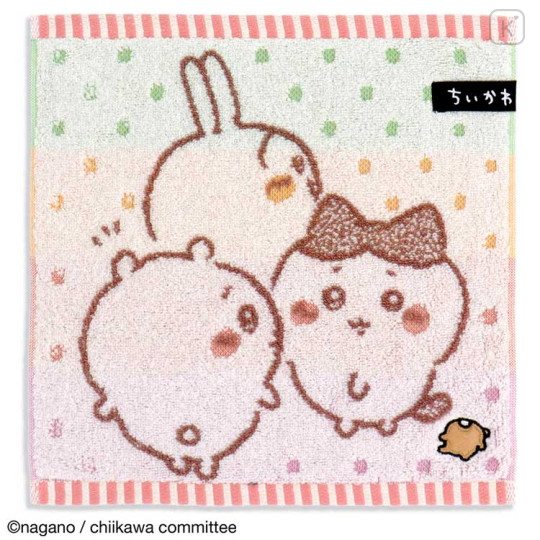 Japan Chiikawa Mini Towel Handkerchief - Chiikawa & Hachiware & Usagi / Hang Out Pink - 1